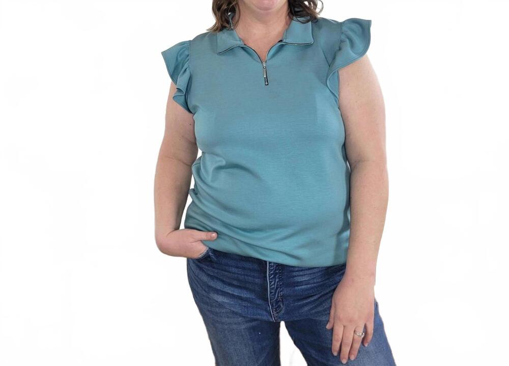 NEW HEIMISH USA dakotah ruffle sleeve top - plus in teal